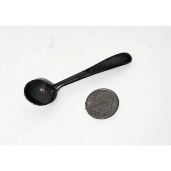 Vintage Antique Patina Small Salt Cellar Spoon Nickel Silver - Picture 1 of 4